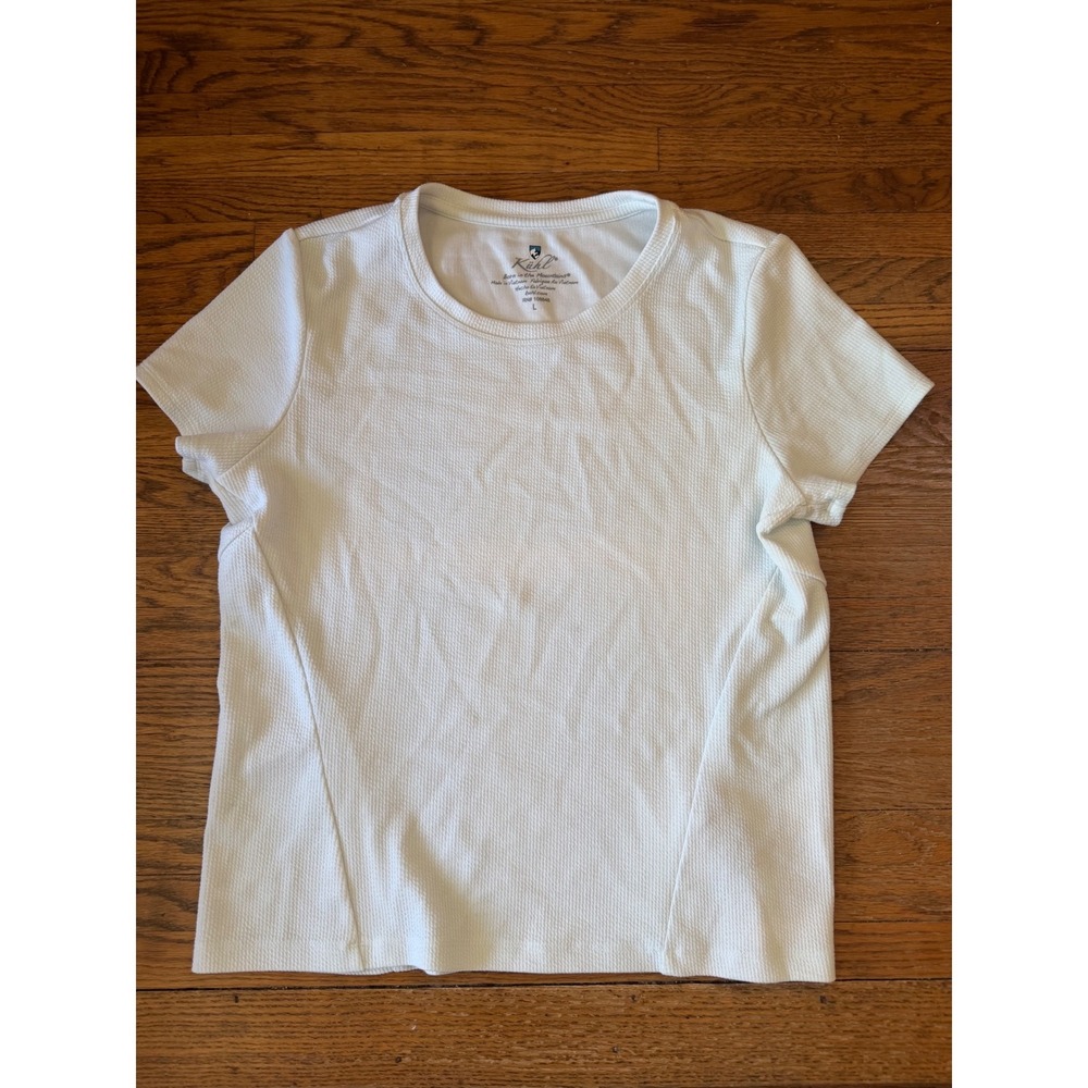 Kuhl Remi White Textured Waffle Knit Short Sleeve Crew Neck Top Womens Large